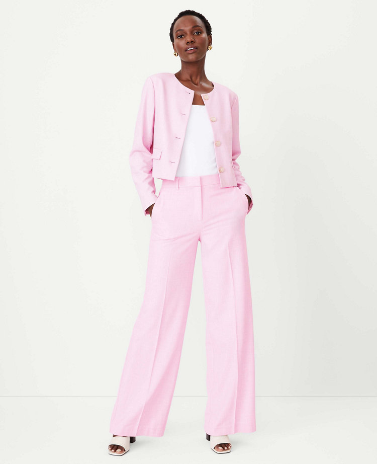 Hot Pink Bell Bottom Pants Suit Set With Blazer, Tall Women Pink