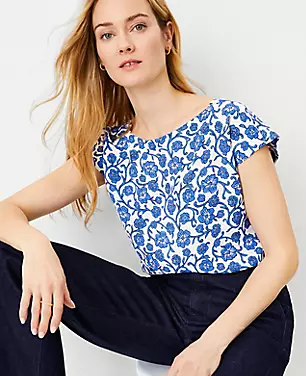 Floral Boatneck Short Sleeve Tee carousel Product Image 1