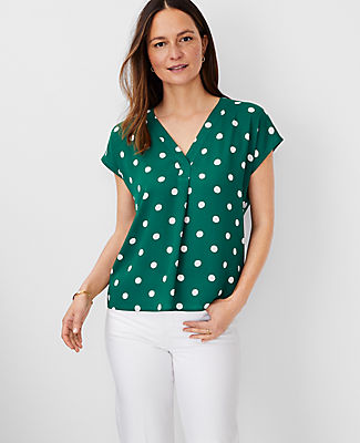 Ann Taylor Petite Dot Mixed Media Pleat Front Top