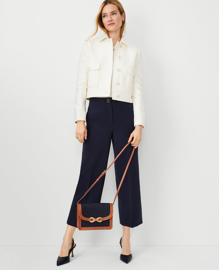 Tall Crinkled Crepe Straight-Leg Crop Pants