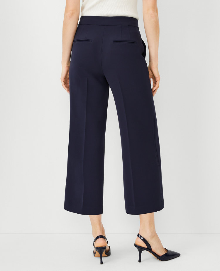 Petite Navy High Tie Waist Trousers