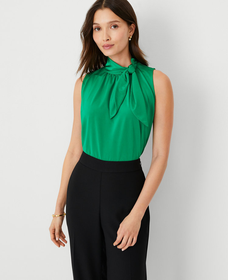 Ann Taylor Petite Asymmetrical Tie Neck Knit Shell Top