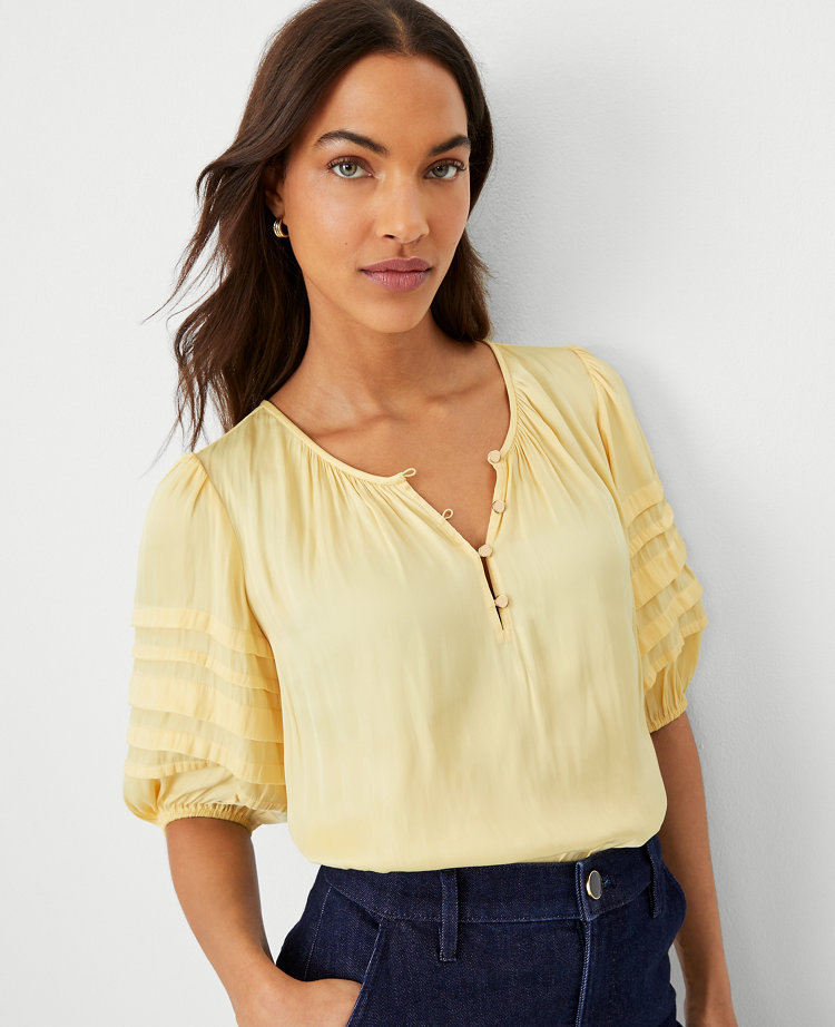 Ann Taylor Pleated Puff Sleeve Blouse