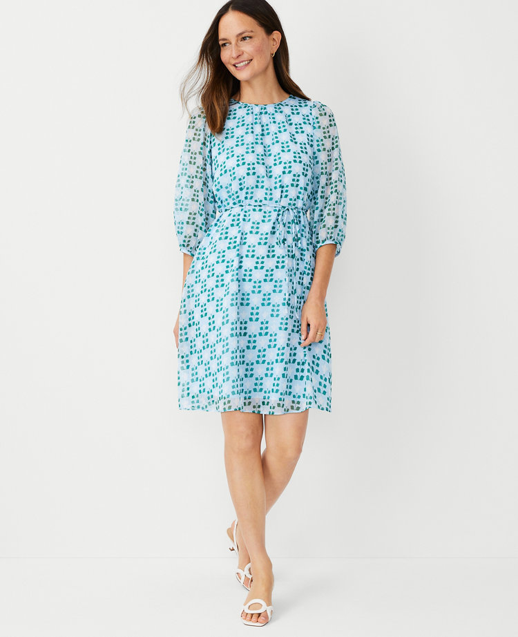 Floral Tile Belted Shift Dress