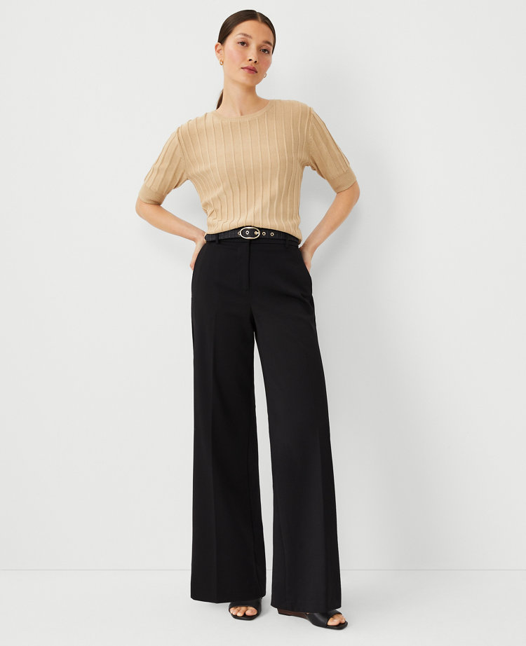 The Petite Side Zip Wide Leg Pant in Satin