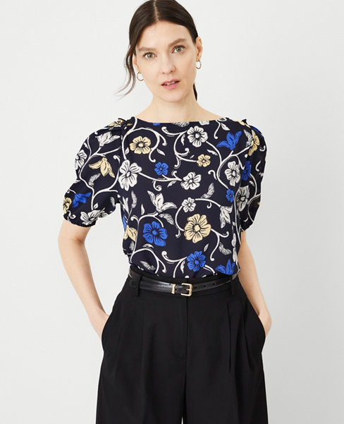 Floral Mixed Media Puff Sleeve Top
