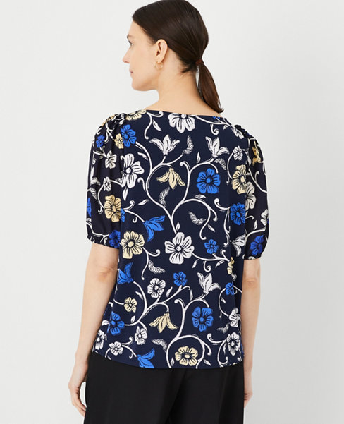 Floral Mixed Media Puff Sleeve Top