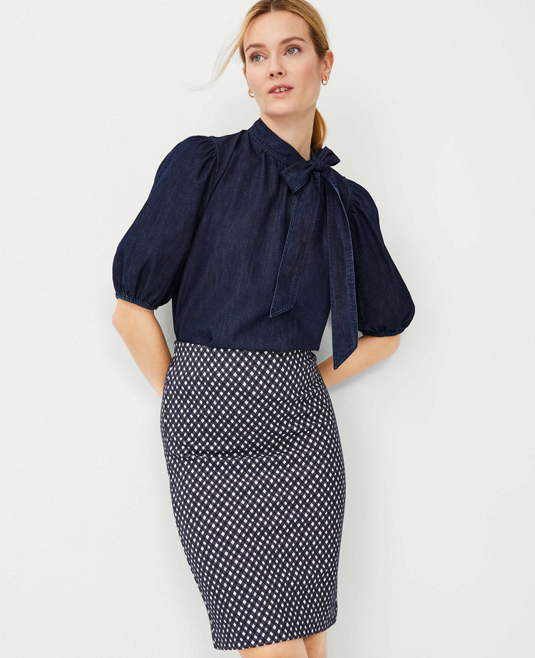 Checked Pull On Pencil Skirt