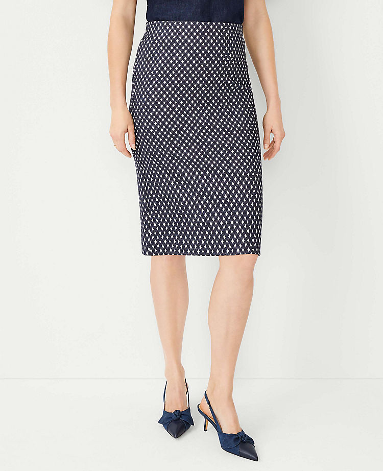 Checked Pull On Pencil Skirt