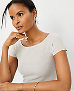 Petite Shimmer Ribbed Wide Neck Tee carousel Product Image 3