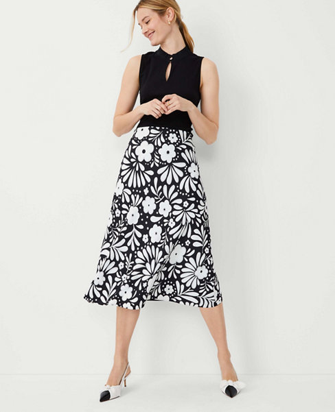 Ann Taylor Petite Floral Bias Midi Slip Skirt