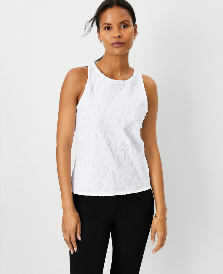 Ann Taylor Flower Textured Tank Top