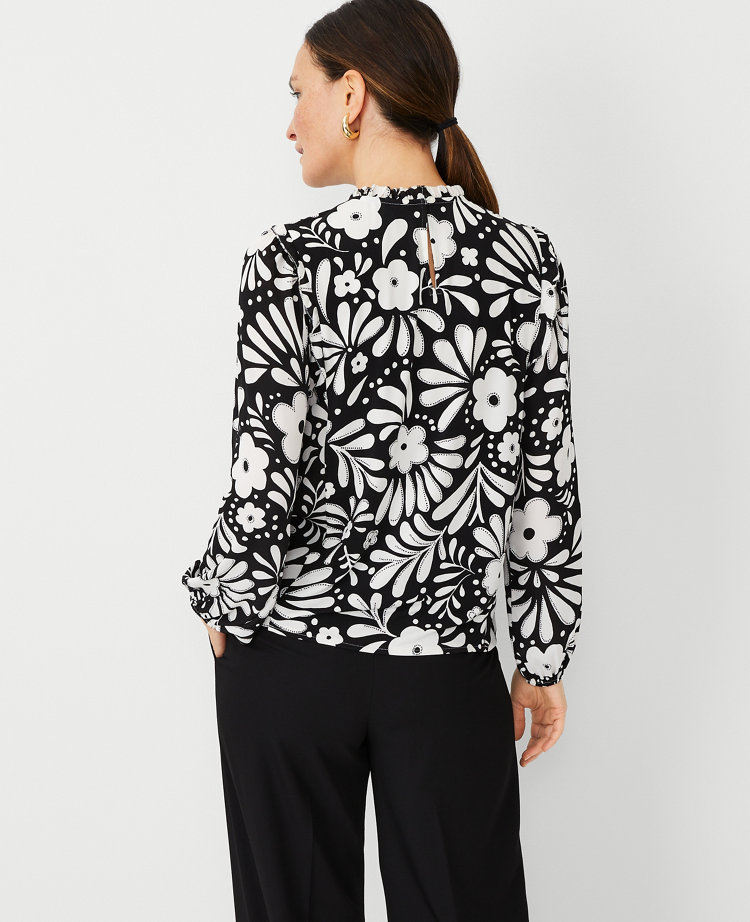 Floral Mixed Media Ruffle Blouse