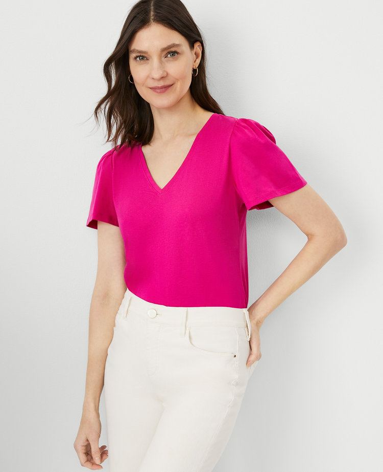 Ann Taylor Petite Flutter Sleeve Pima Cotton Top