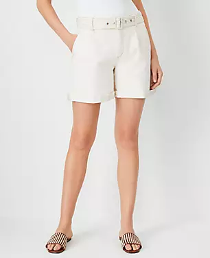 Petite AT Weekend Belted High Rise Denim Shorts in Ivory carousel Product Image 2