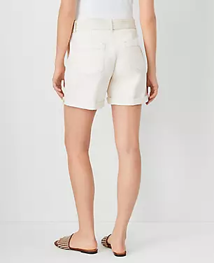 Petite AT Weekend Belted High Rise Denim Shorts in Ivory carousel Product Image 3