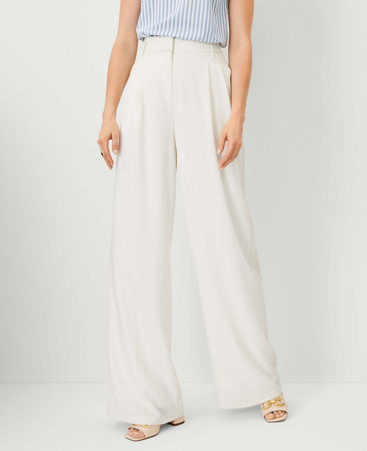 Ann Taylor The Petite Pleated Wide Leg Pant Winter White Women's