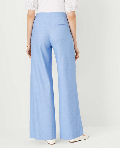 The Petite Wide Leg Sailor Palazzo Pant in Chambray