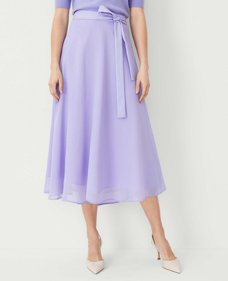 Petite Tie Waist Full Midi Skirt