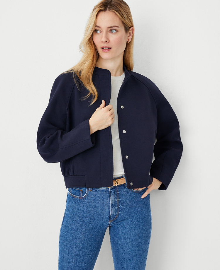 Ann Taylor Twill Bomber Jacket Night Sky Women's