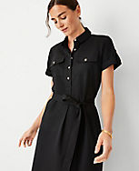 Petite Tab Sleeve Belted Patch Pocket Shift Dress carousel Product Image 3