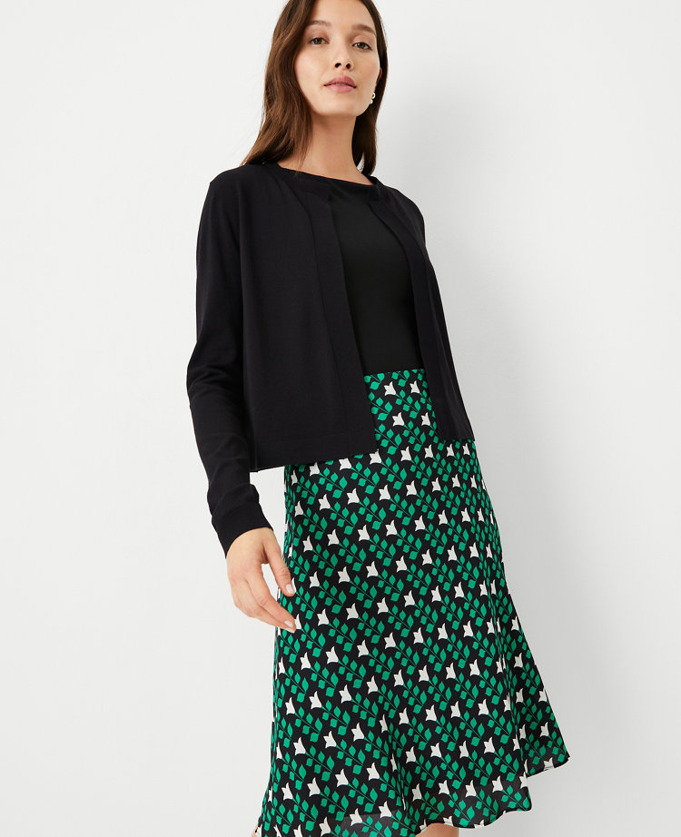 Petite Floral Tile Bias Slip Skirt - Grass Green