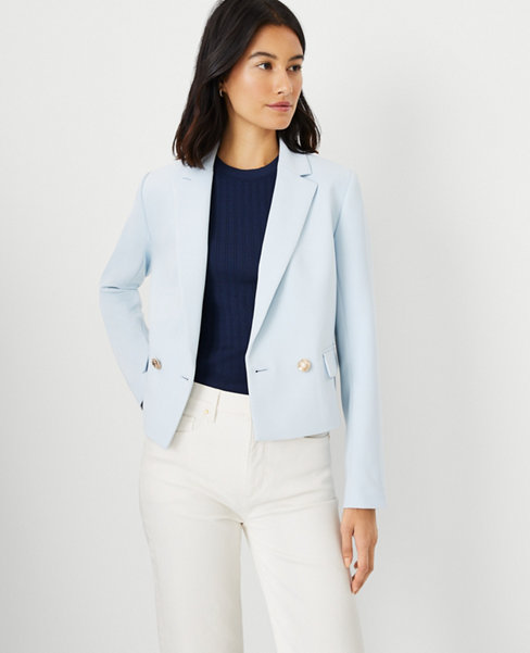 Petite Cropped Double Breasted Blazer in Crepe