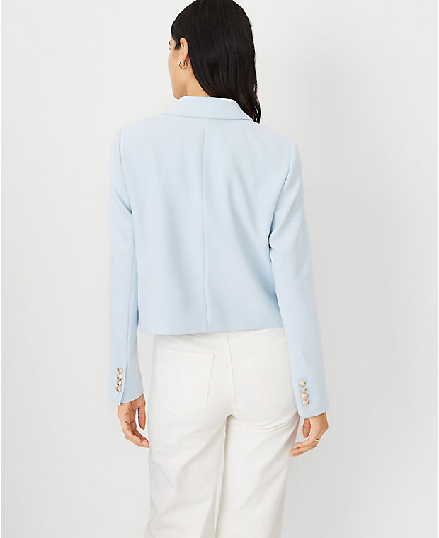 Petite Cropped Double Breasted Blazer in Crepe