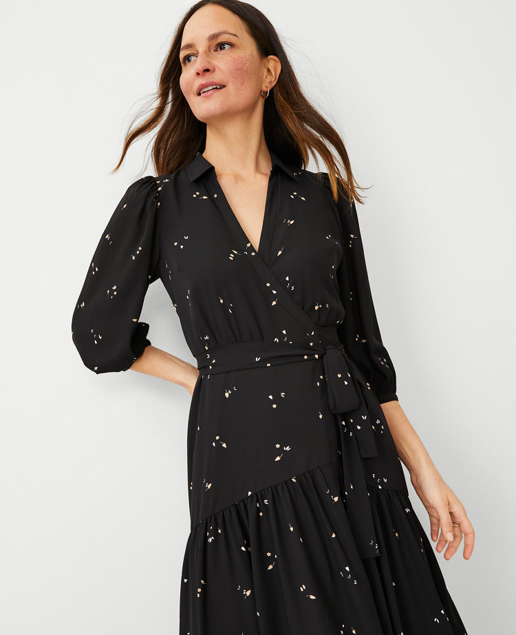 Robe Portefeuille à Manches Longues LOFT - Taille Small (Petites) - Noir - Neuf Avec étiquettes