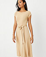Petite Belted Cap Sleeve Flare Dress carousel Product Image 3