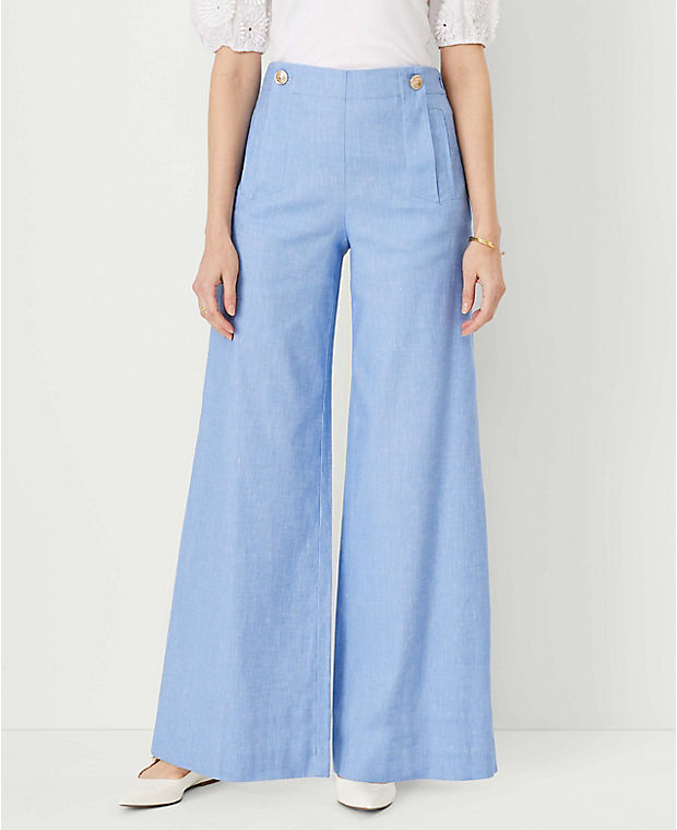 The Wide Leg Sailor Palazzo Pant in Chambray