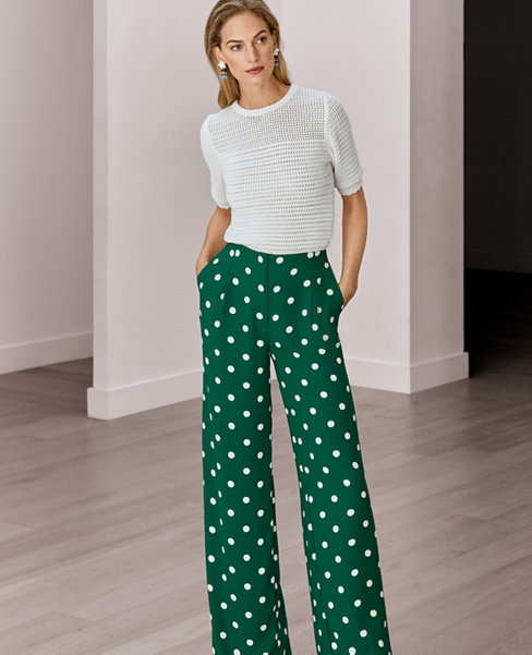 Petite Pleated High Rise Wide Leg Pants in Dotted Crepe