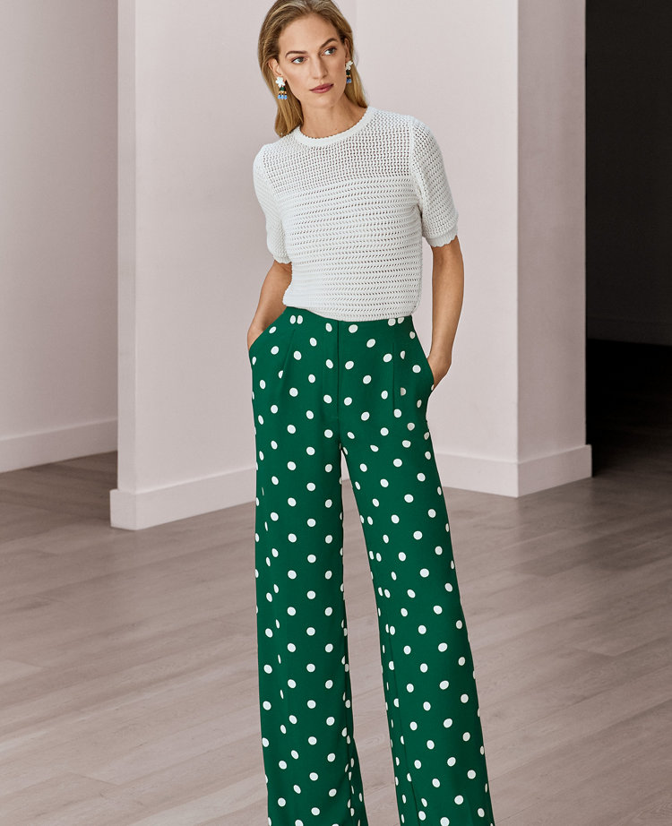 The Petite Pleated Wide Leg Pant in Dotted Crepe