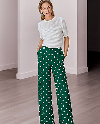 Ann Taylor The Petite Pleated Wide Leg Pant Dotted Crepe