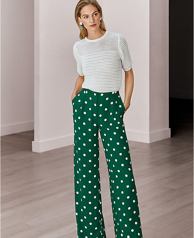 The Petite Pleated Wide Leg Pant in Dotted Crepe