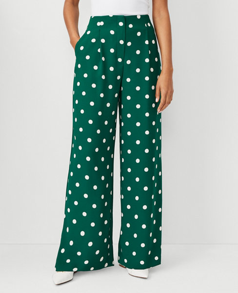 Petite Pleated High Rise Wide Leg Pants in Dotted Crepe