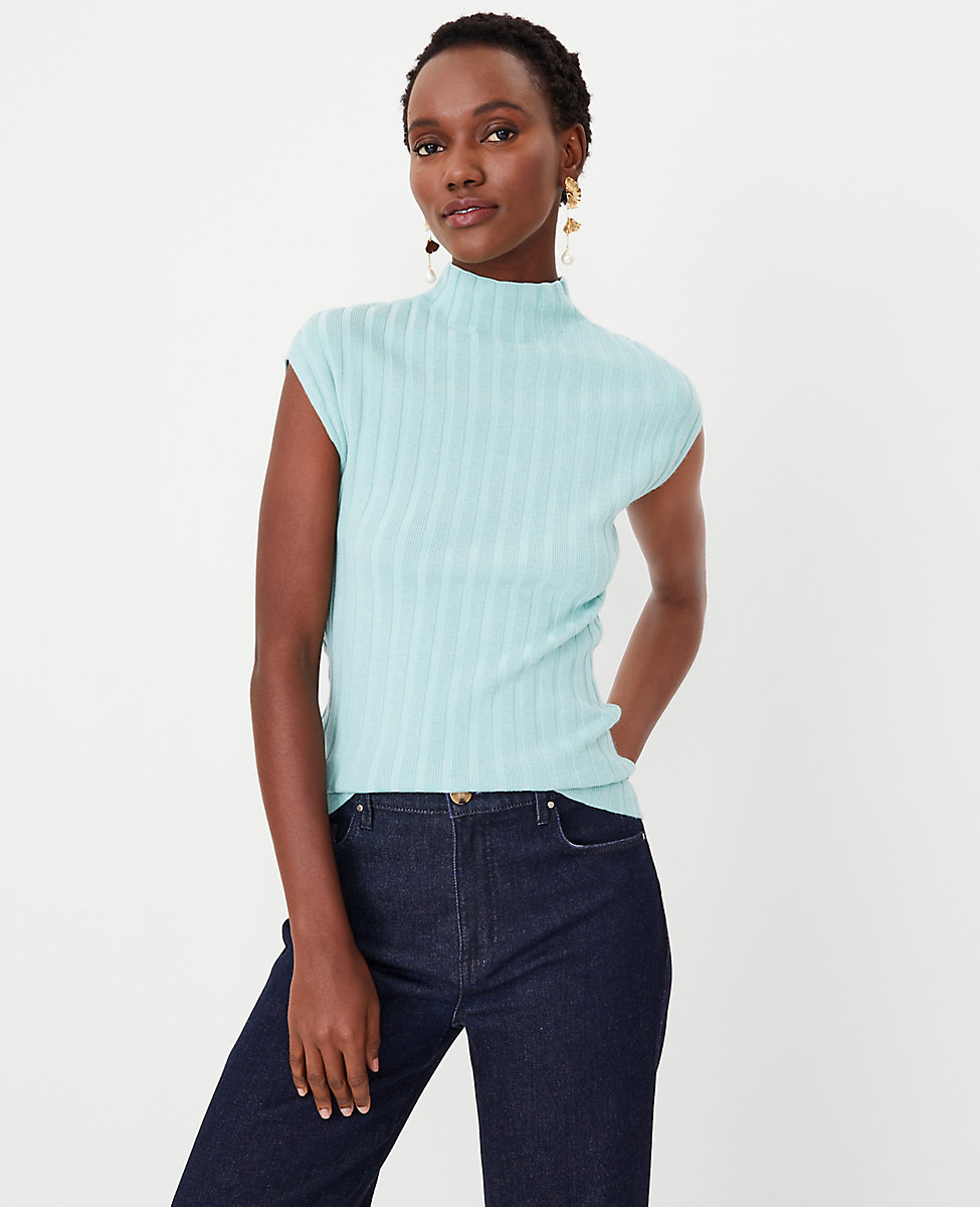 Petite Ribbed Mock Neck Sweater Shell