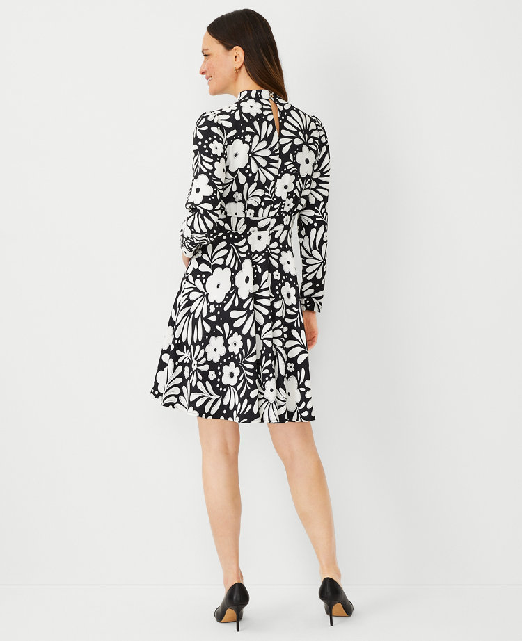 Petite Floral Mock Neck Flare Dress