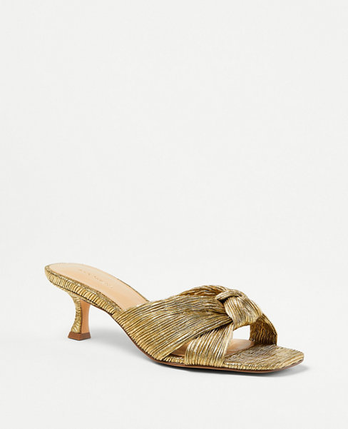 Metallic Pleated Knotted Sandals