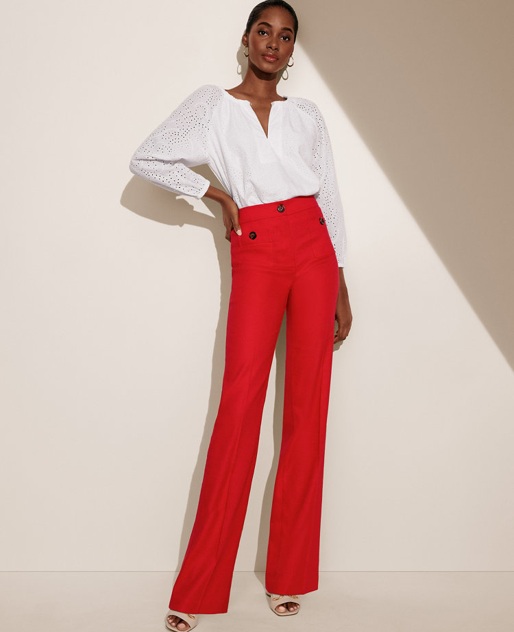 Ann Taylor The Petite Patch Pocket Wide Leg Boot Pant In Dobby Linen Blend In Peppermint Stick