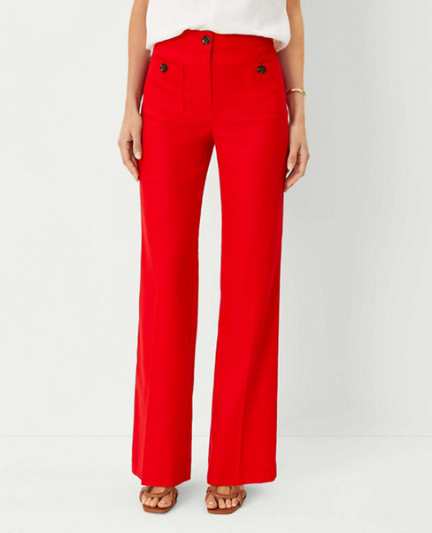 The Petite Patch Pocket Wide Leg Boot Pant in Dobby Linen Blend