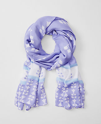 Ann Taylor Border Floral Scarf In Cool Lilac