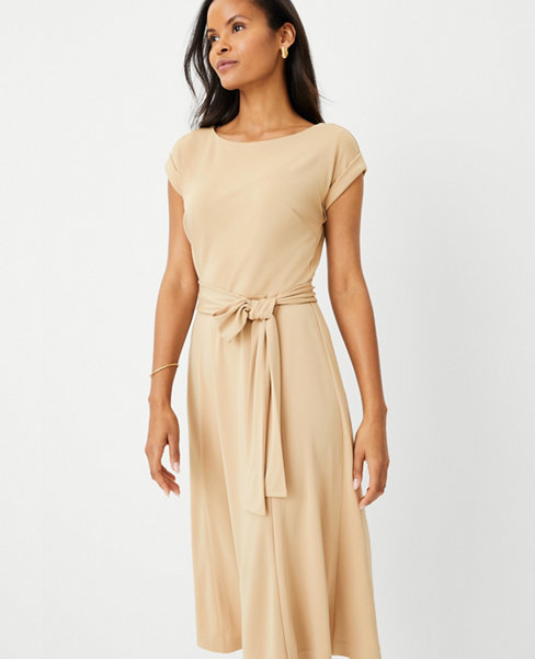 Ann Taylor Belted Cap Sleeve Flare Dress
