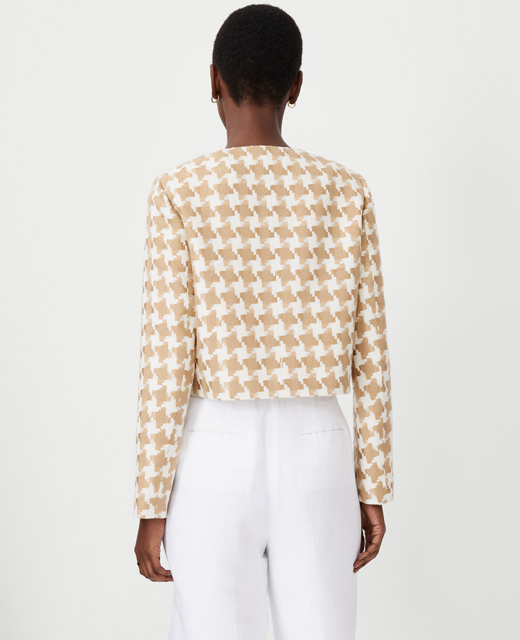 Ann Taylor Houndstooth Patch Pocket Jacket Camel Combo Women's