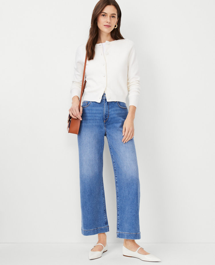 High Rise Horsebit Pocket Flare Jeans in Bright Medium Stone Wash