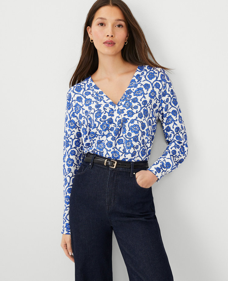 Petite Floral Mixed Media Pleat Front Top