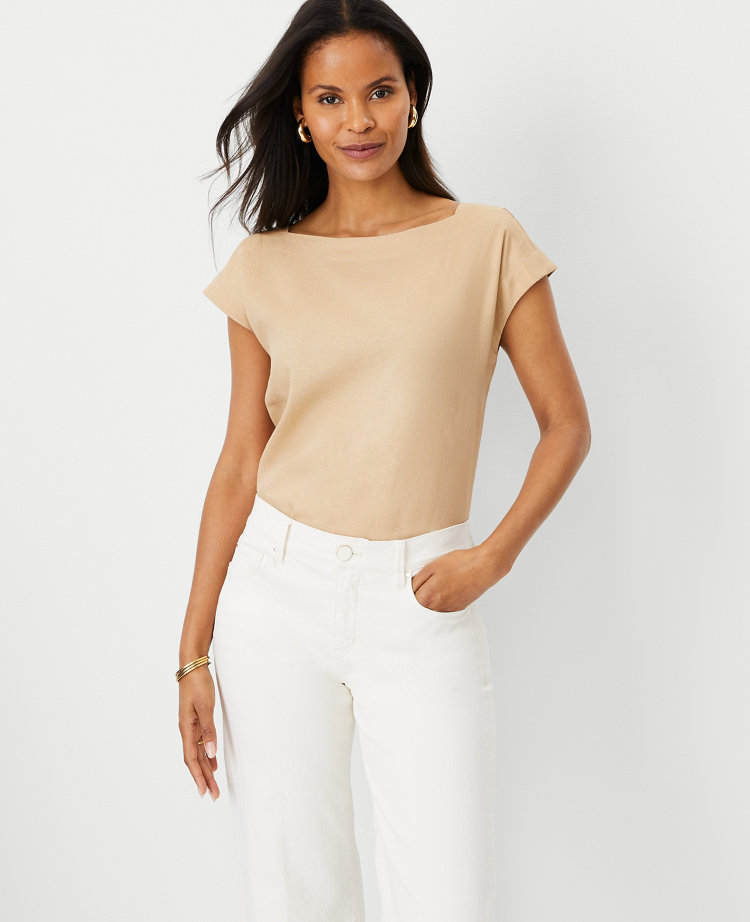 Ann Taylor Linen Blend Boatneck Tee