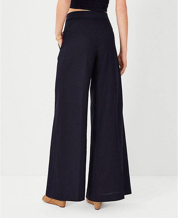 The Ric Rac Trim Side Zip Palazzo Pant in Linen Blend