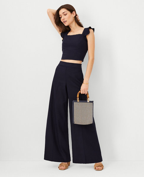 The Ric Rac Trim Side Zip Palazzo Pant in Linen Blend