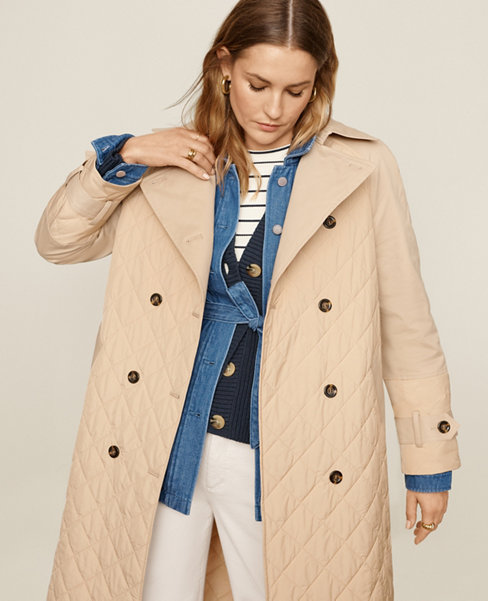 Petite AT Weekend Quilted Mixed Media Trench Coat